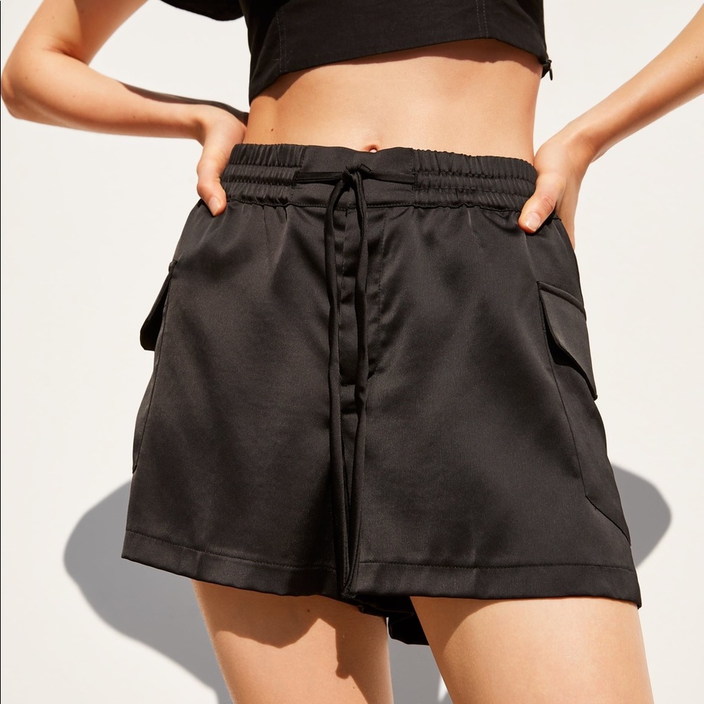 Zara Cargo Satin Shorts Black